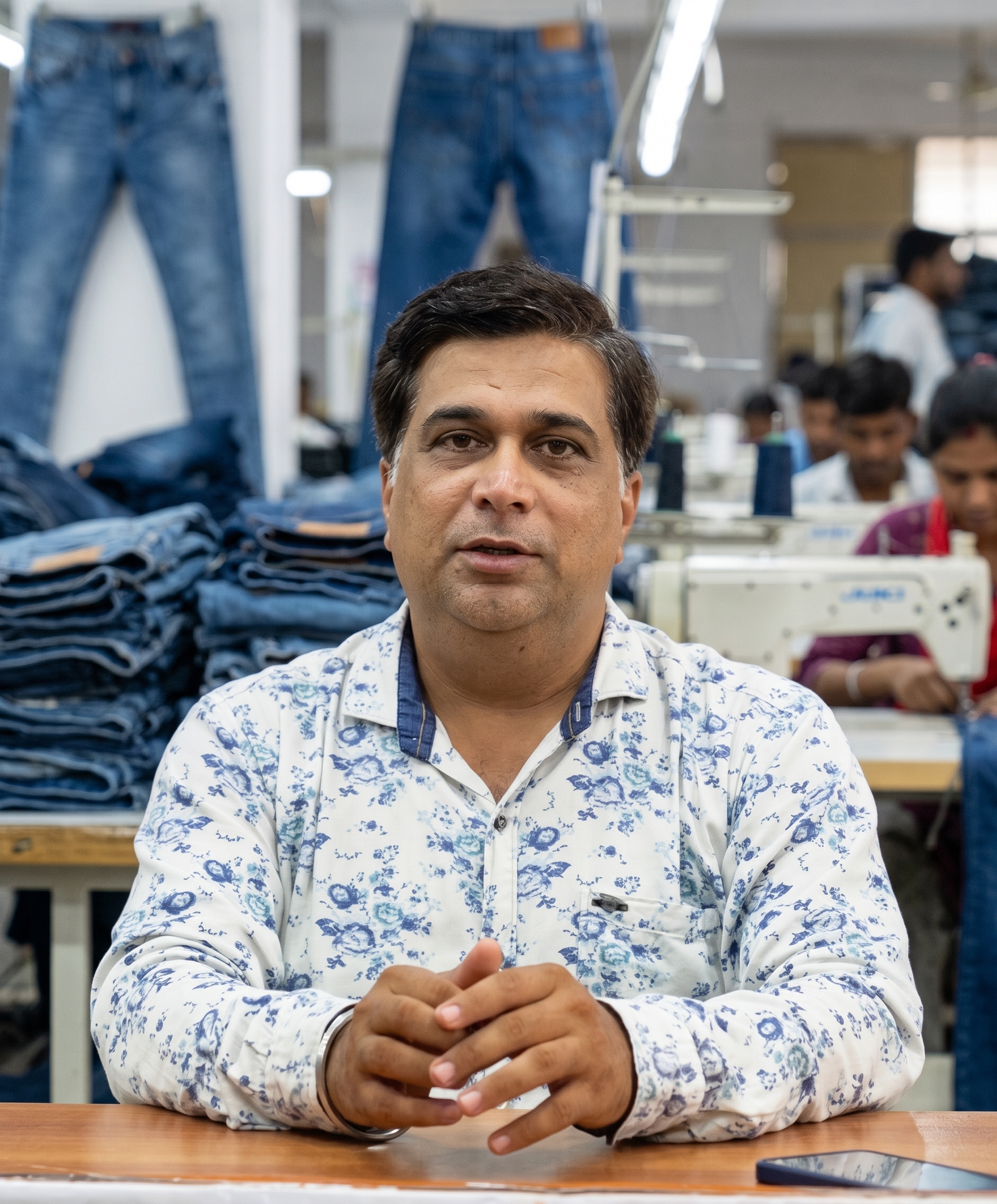 Anil Bhatia, founder of Rai-ox Jeans, at the Wholesale Fashion Hub workshop in Ulhasnagar